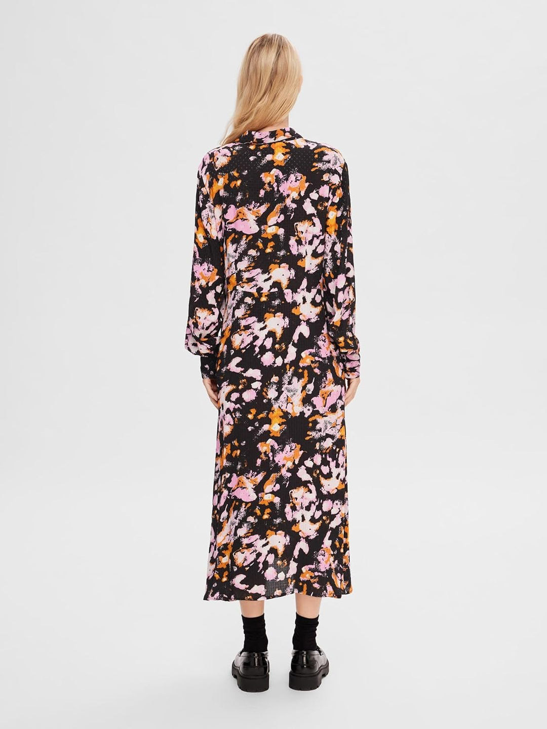 SELECTED FEMME Damen Slfirene Ls Ankle AOP Shirt Dress Noos Kleid 36 Black/Aop:aop, 36 Black/Aop:aop