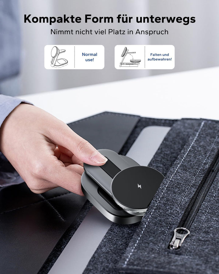 KPON Magsafe Ladestation 3-in-1 Faltbar,15w Magsafe Ladegerät für Apple,Tragbare Schnellladestation