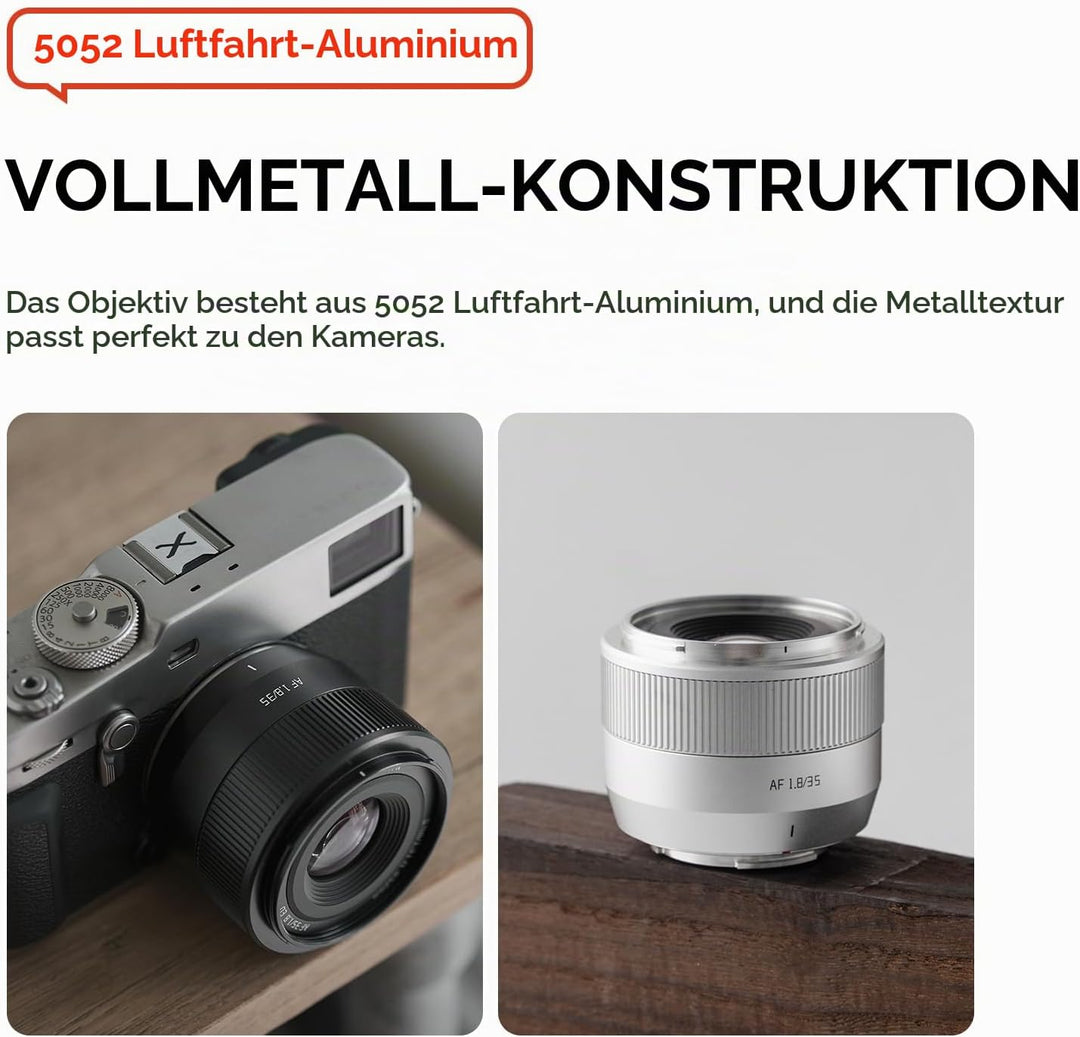TTARTISAN 35 mm F1.8 Mark II für X-Mount Silver, AF-Objektiv 35 mm F/1.8 APS-C Portraitobjektive für