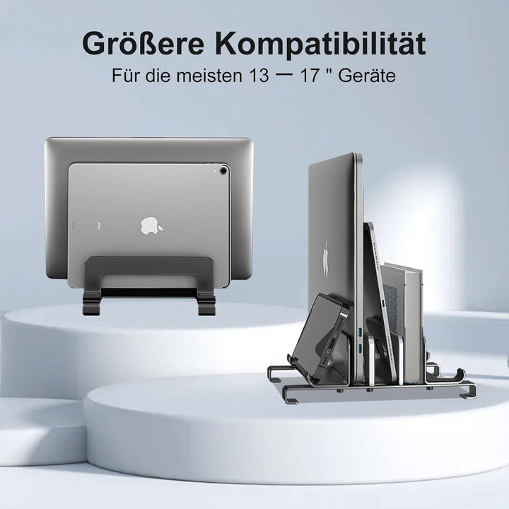 Qivine Aluminium Vertikaler Laptop Ständer, Platzsparend Laptopständer Verstellbare, 3 in 1 Laptop H