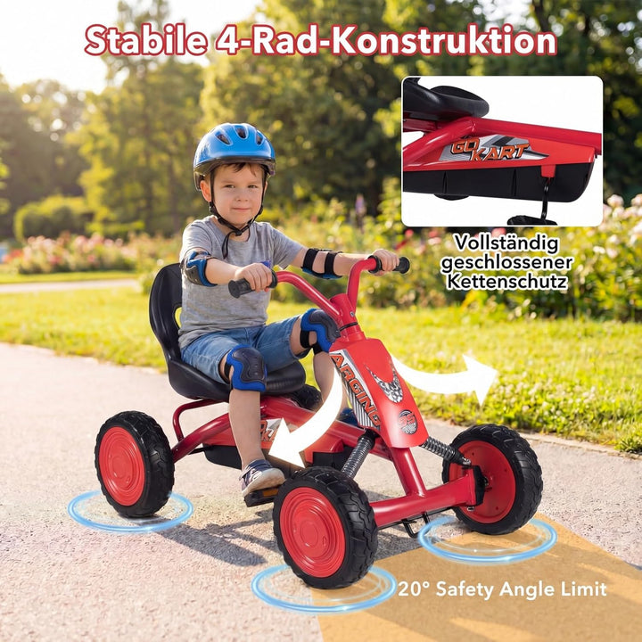 DREAMADE Kinder Go Kart, Gokart mit einstellbarem Sitz & Rückenlehne, Tretfahrzeug mit Vorwärts- & R