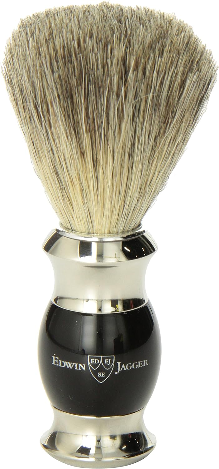 Edwin Jagger Pure Badger Dachshaar-Rasierpinsel - Ebenholzimitatgriff, Ring und Endkappen vernickelt