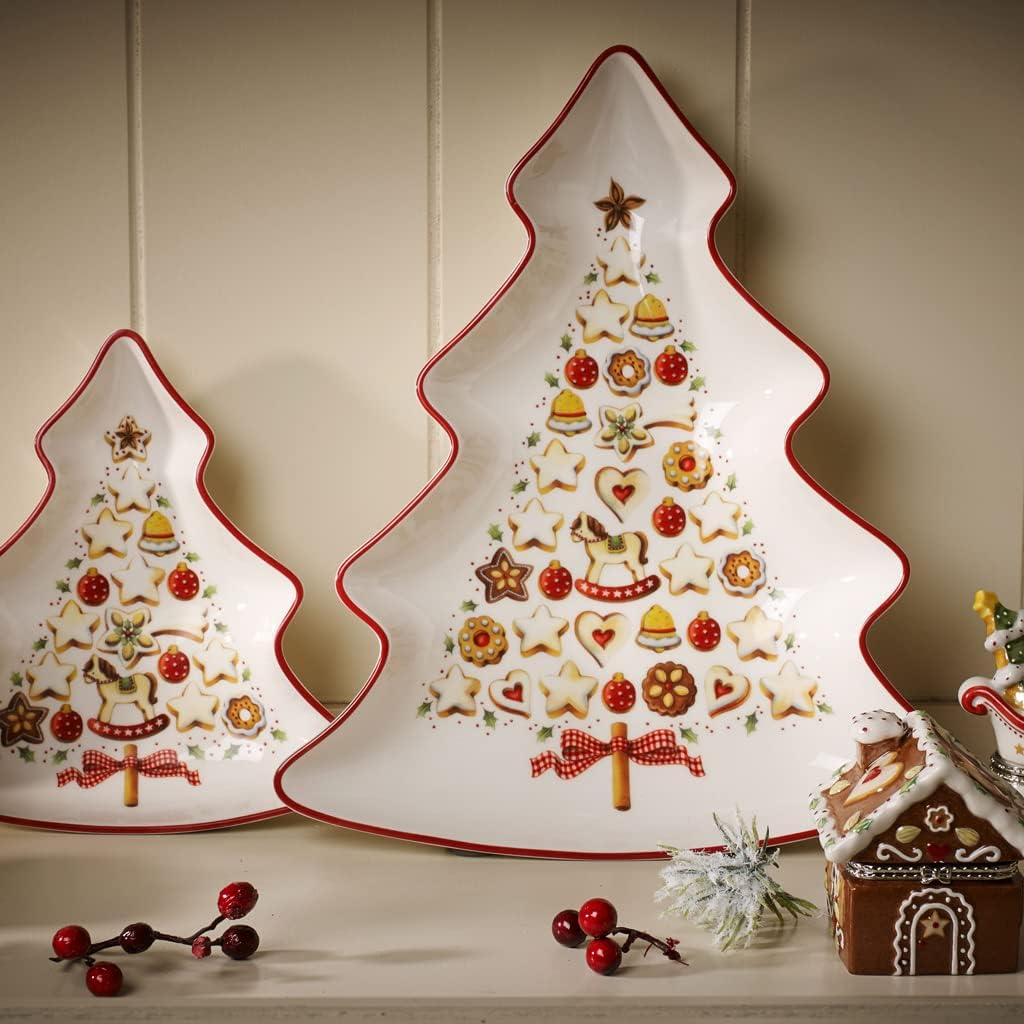 Villeroy und Boch Winter Bakery Delight Grosse Schale in Baum-Form, Premium Porzellan, Weiss/Rot Bau
