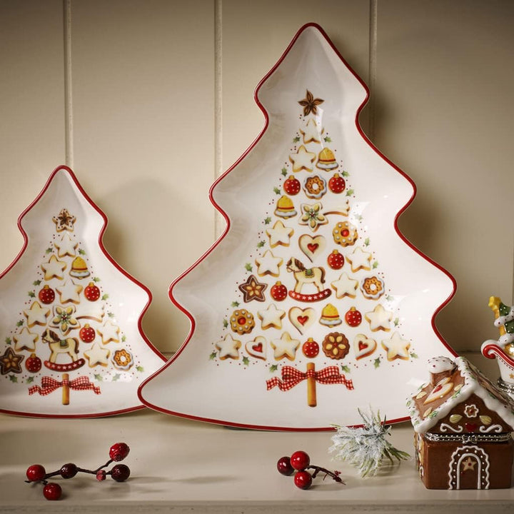 Villeroy und Boch Winter Bakery Delight Grosse Schale in Baum-Form, Premium Porzellan, Weiss/Rot Bau