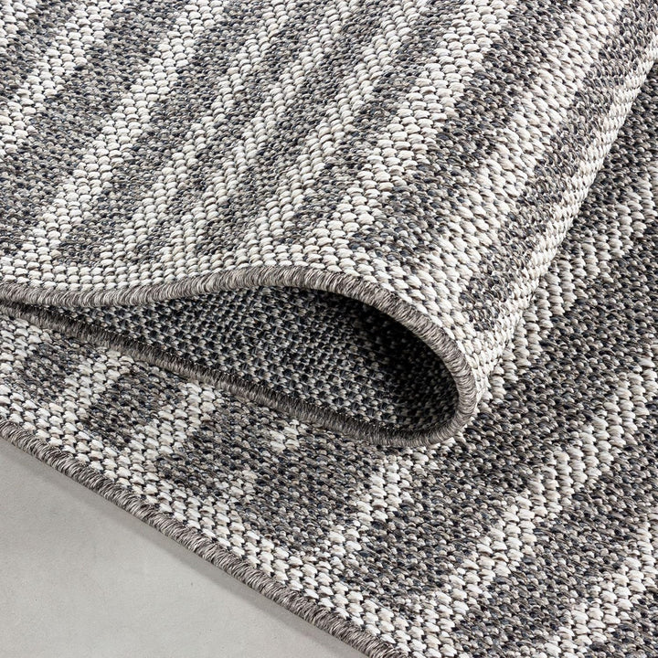In- & Outdoor Teppich Robuster, Modern Boho Design, Rechteckig, Grau und Creme Farbe, Flachgewebe, W