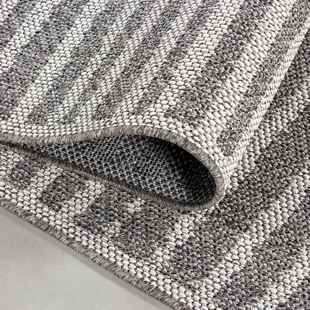 In- & Outdoor Teppich Robuster, Modern Boho Design, Rechteckig, Grau und Creme Farbe, Flachgewebe, W