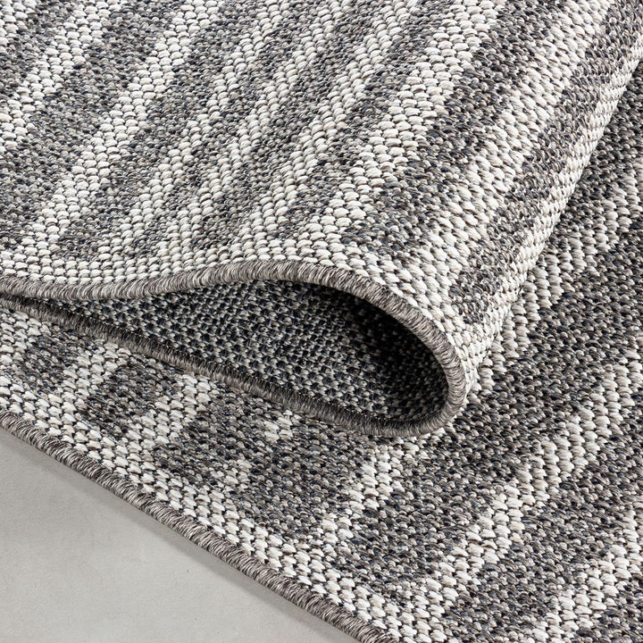 In- & Outdoor Teppich Robuster, Modern Boho Design, Rechteckig, Grau und Creme Farbe, Flachgewebe, W