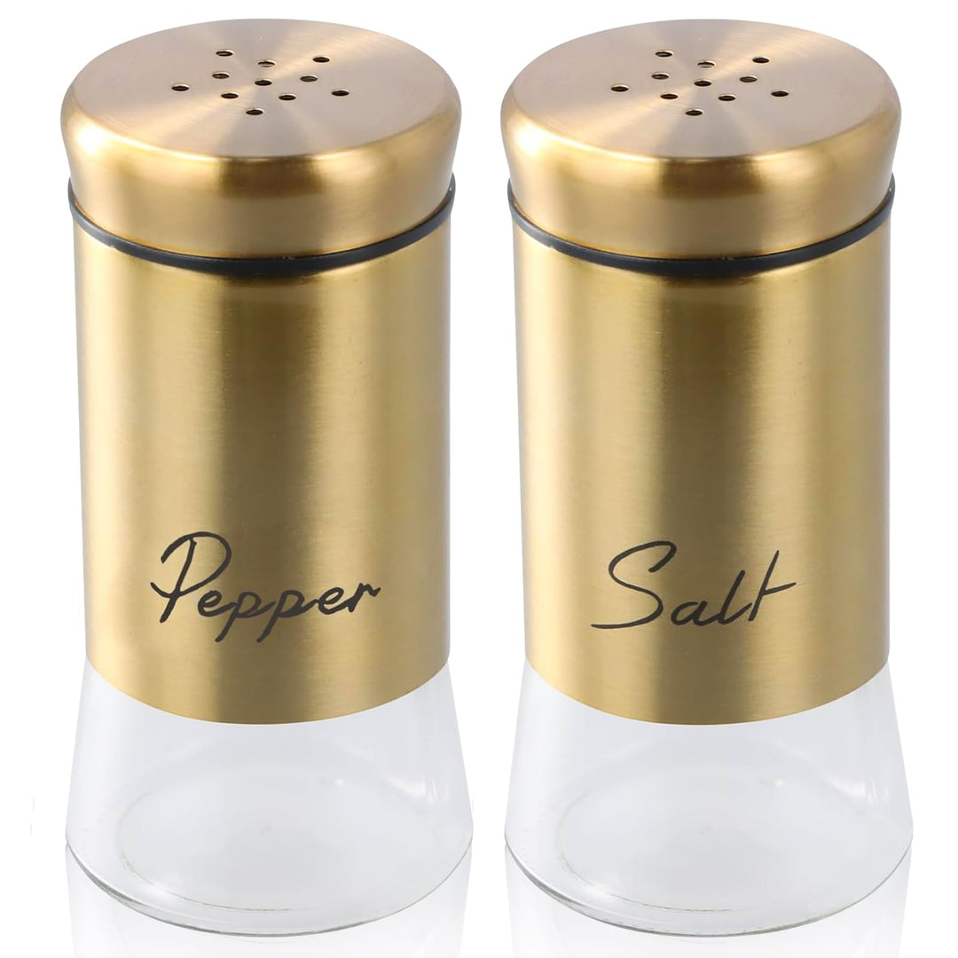 2 Stück Gold Salz Pfeffer Shaker, Salz und Pfefferstreuer Klein Set, 150ML Gewürzstreuer für Haus, K