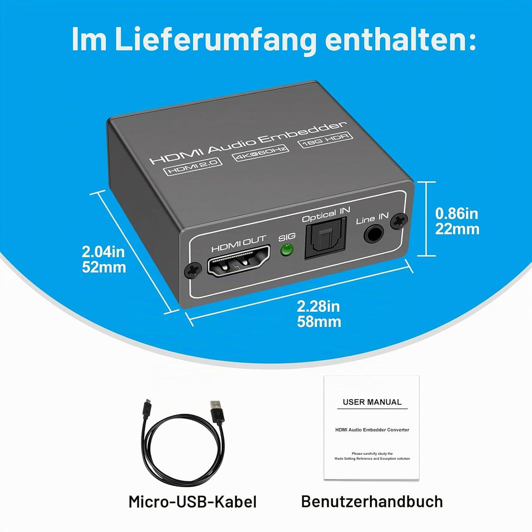 HDMI Audio Embedder Inserter Digital Analog Audio + DVI zu HDMI Unterstützung TOSLINK Optical 3.5mm