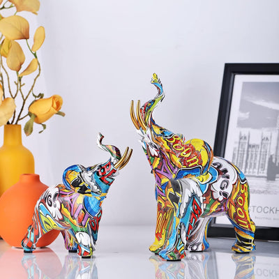 XMGZQ Bunte Elefanten Figuren,kreative Graffiti-Elefanten,Elefanten Figur,Elefanten Figuren deko,Bun