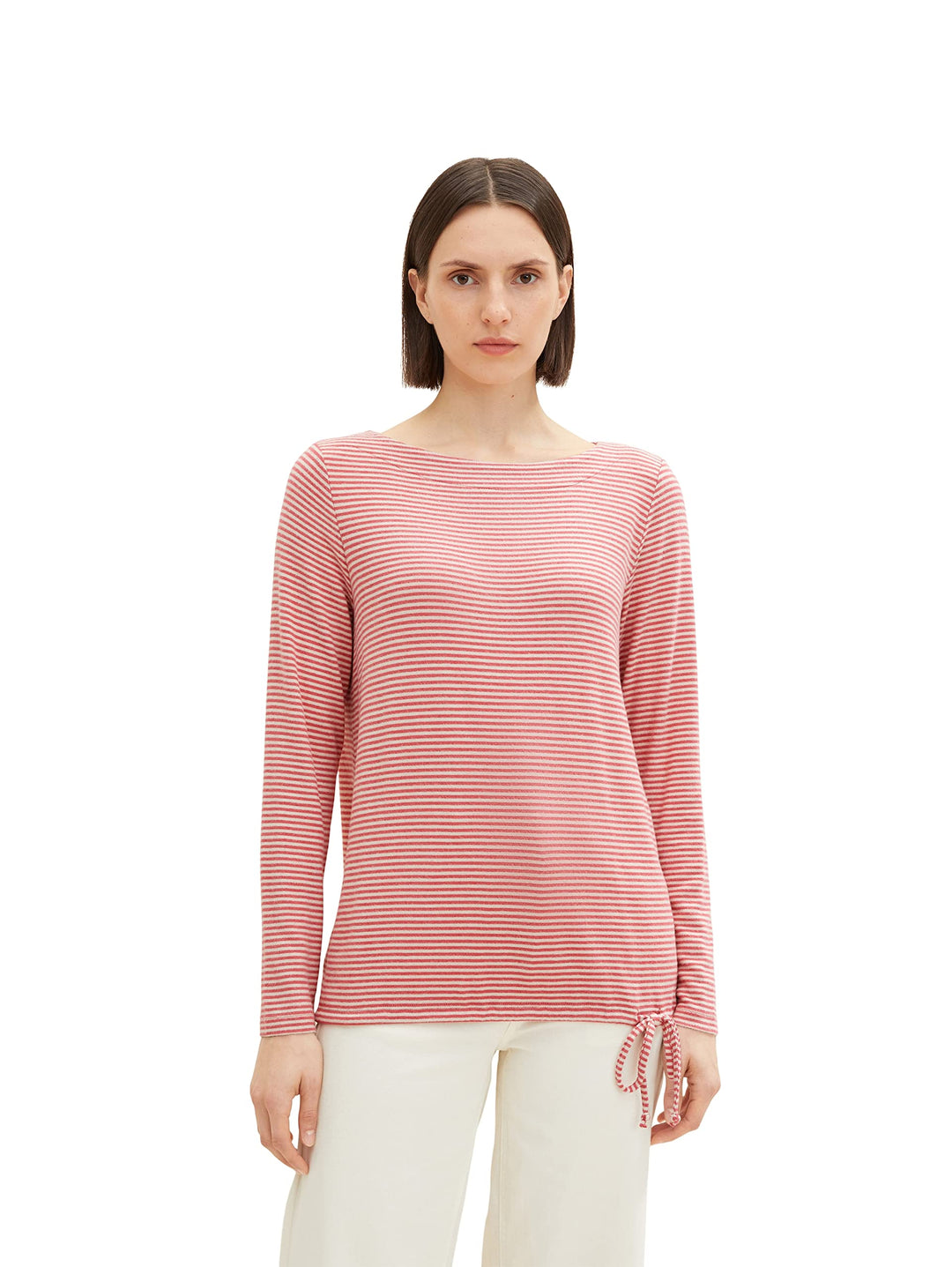 TOM TAILOR Damen Basic Langarmshirt mit Kordelzug XS 31475 - Pink Beige Stripe, XS 31475 - Pink Beig
