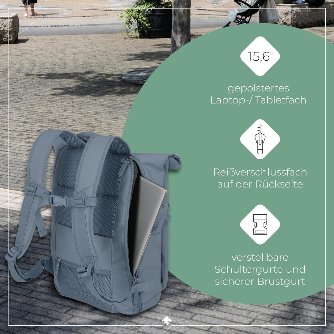 Travelite Handgepäck Rucksack, Laptop Rucksack 15,6 Zoll, BASICS, Reiserucksack Rolltop Funktion, 60