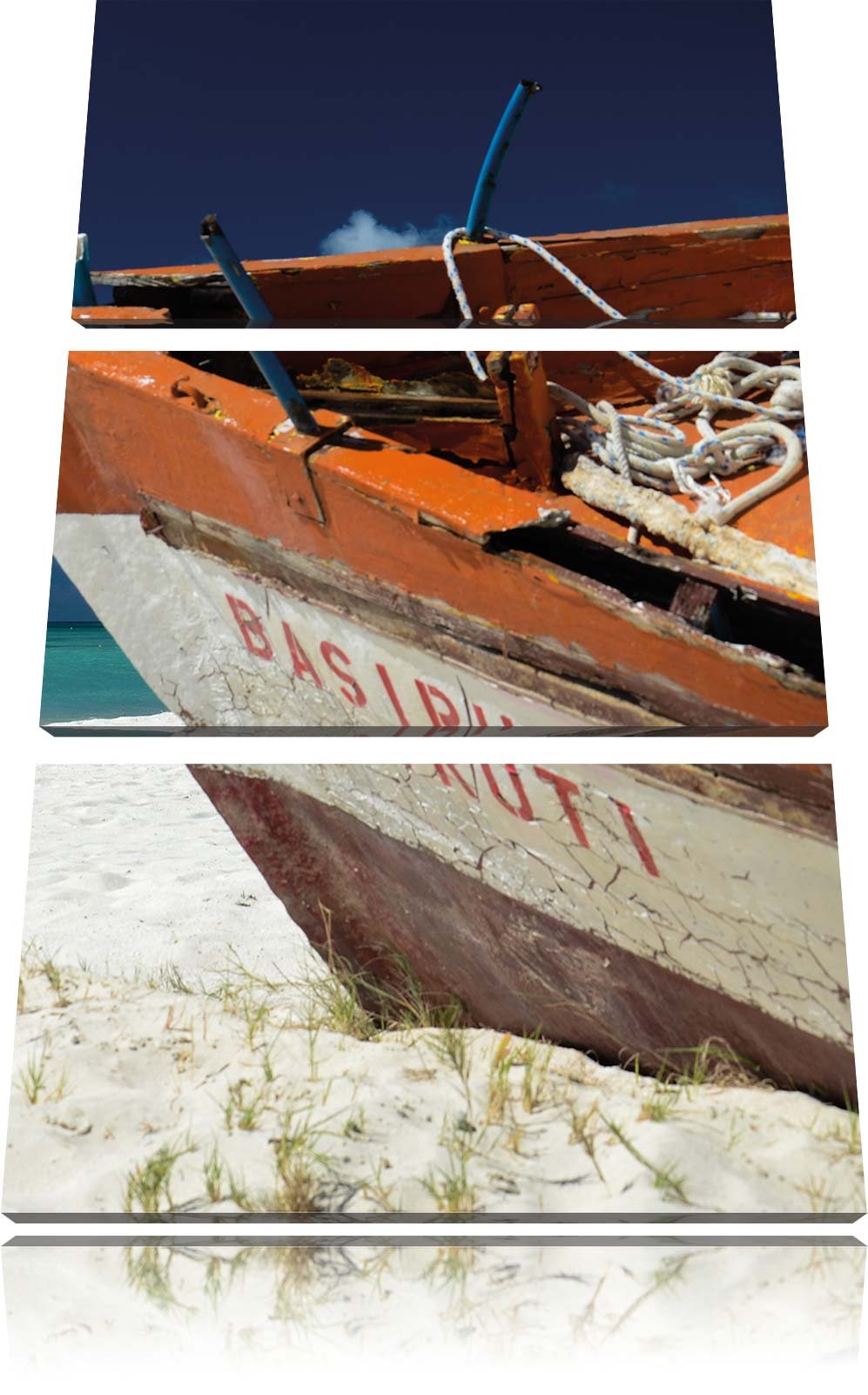 Pixxprint Boot am Strand 3-Teiler Leinwandbild 120x80 Bild auf Leinwand