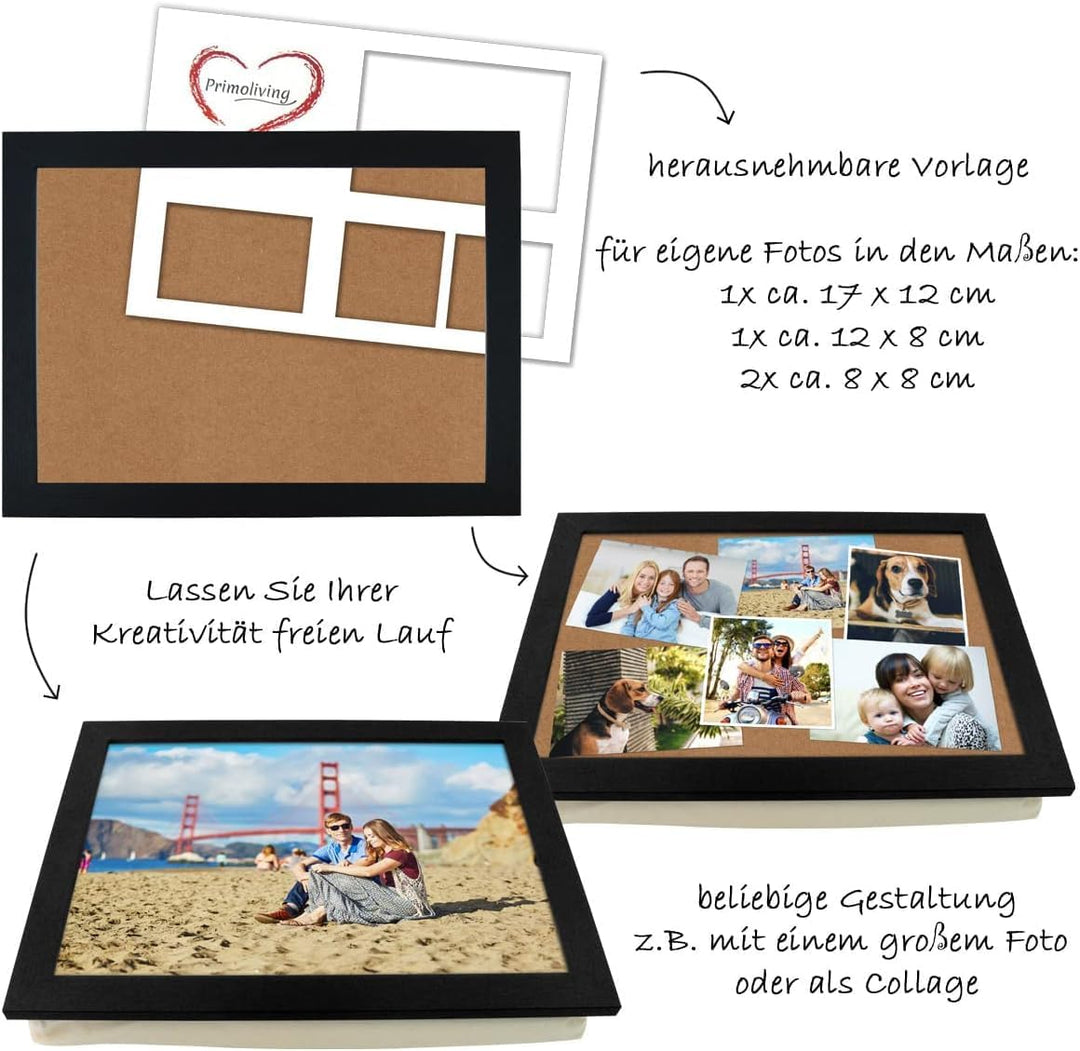 PrimoLiving Knietablett mit Fotorahmen - 43 x 32,5 x 8 cm – Tablett als Laptopunterlage – Sofa oder