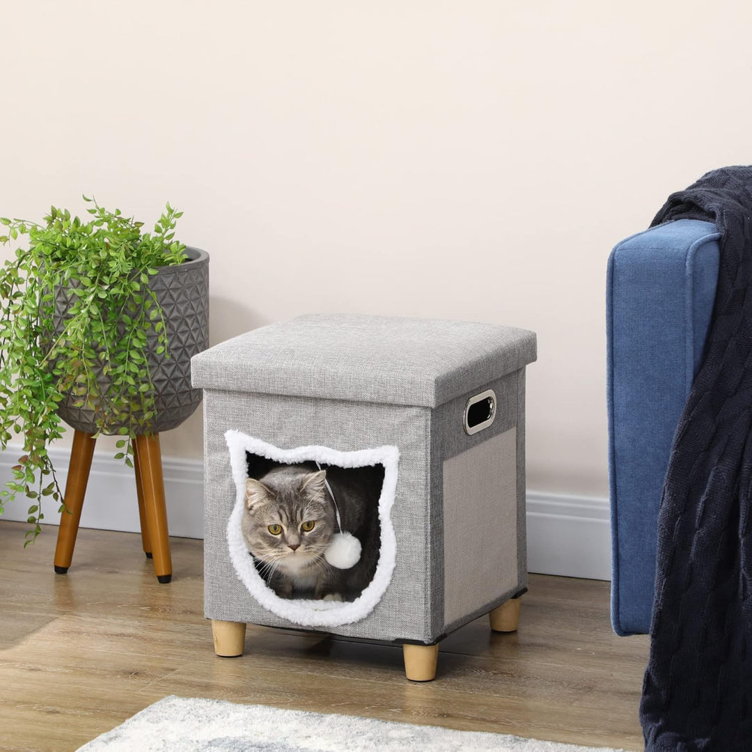 PawHut Katzenhöhle Katzenbett mit waschbarem Kissen, Kratzmatte, Spielball, Anti-Rutsch-Fussmatten K