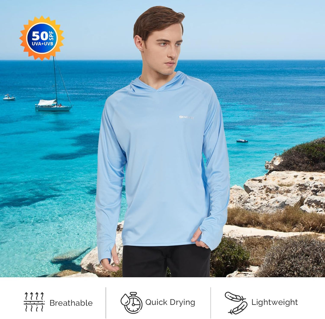Herren Langarm Rashguard Kapuzenpullover UPF50+ Shirt Rashguard Angelbekleidung UV Sonnenschutz Surf