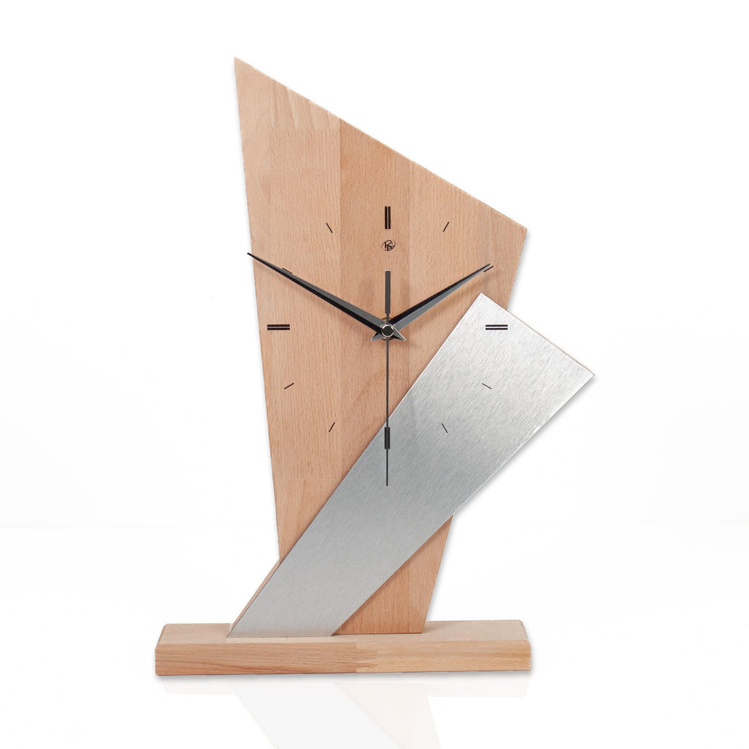 Kreative Feder Designer-Standuhr „Brown Square“ aus Massivholz – Tischuhr in modernem Metallic-Look