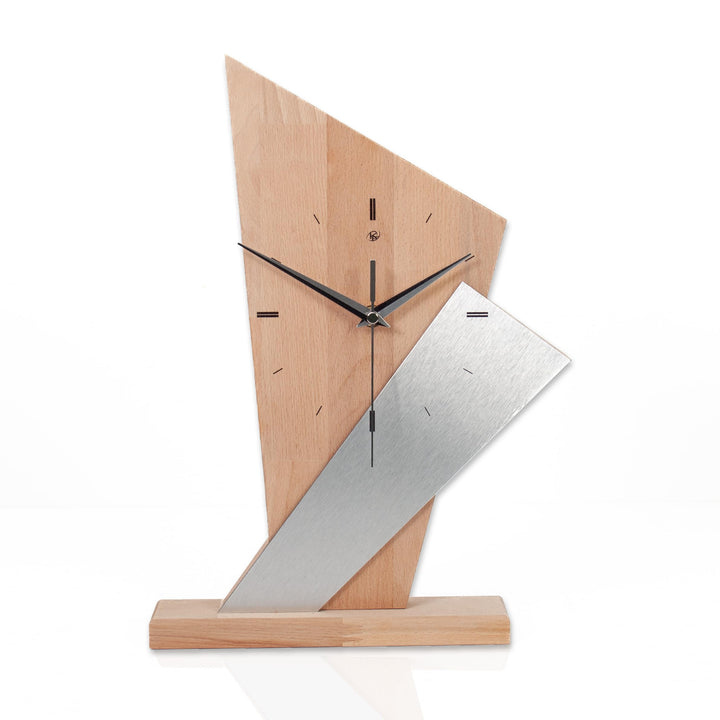Kreative Feder Designer-Standuhr „Brown Square“ aus Massivholz – Tischuhr in modernem Metallic-Look