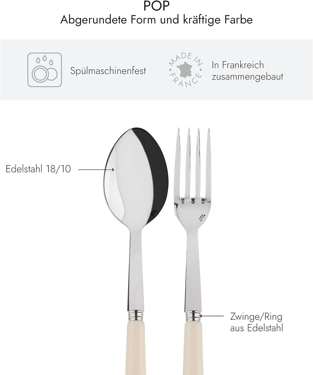 SABRE PARIS - Servierbesteck, 2-teilig - Pop - Grosse Gabel & Servierlöffel - Edelstahl & Acryl - Sp