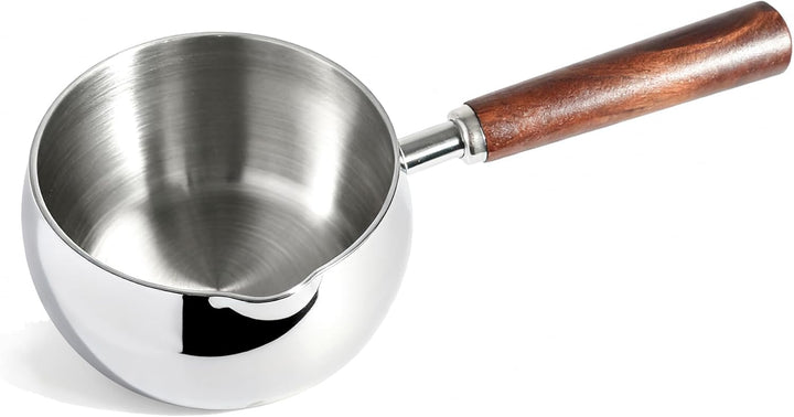 IMEEA Edelstahl Milchkochtopf 500ml mit Holzgriff kleiner Stielkasserolle Induktion geeignet Mini Mi