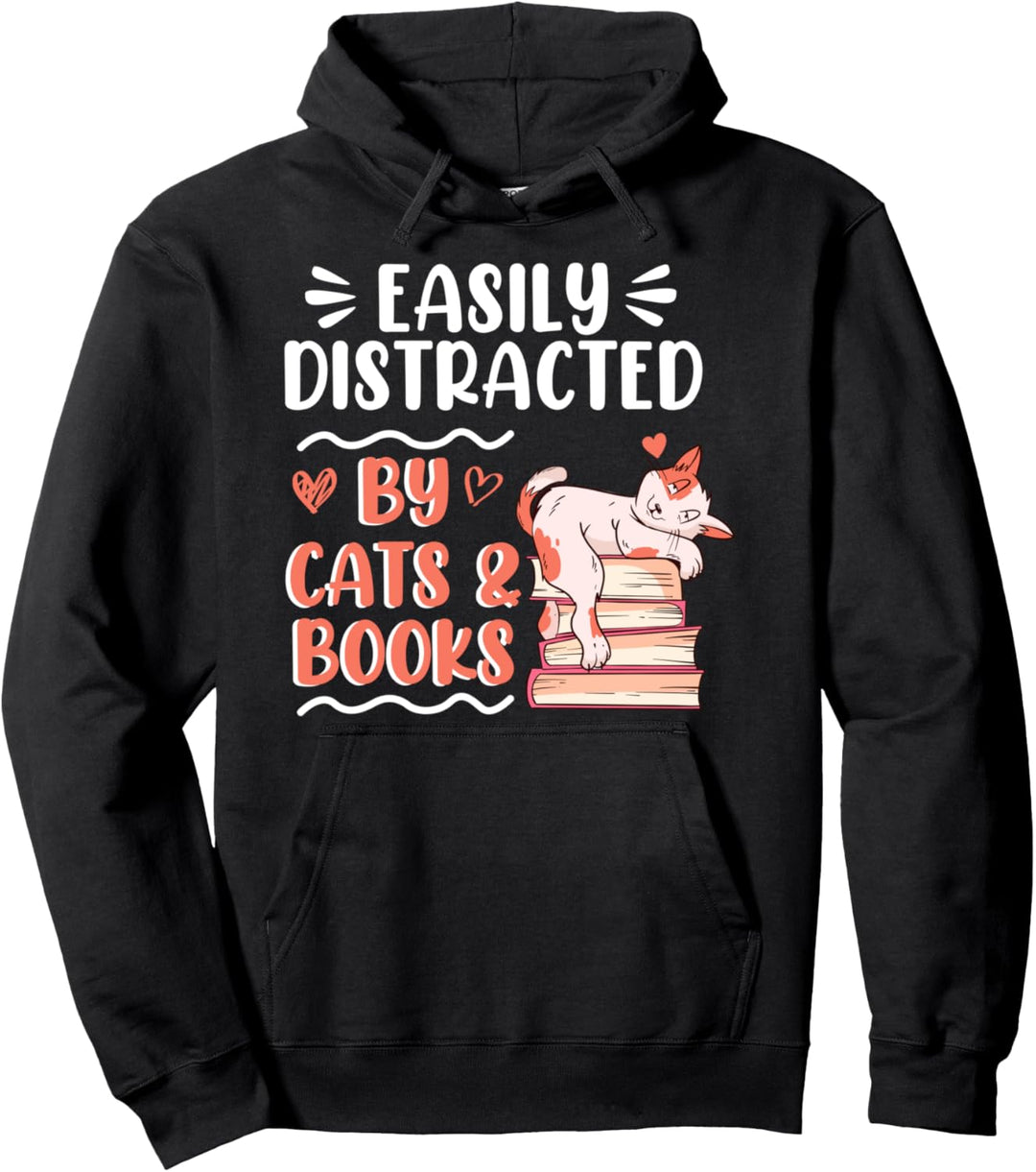 Leicht abgelenkt von Katzen und Büchern Pullover Hoodie