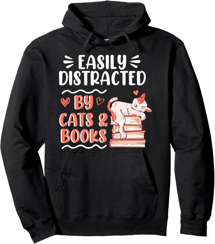 Leicht abgelenkt von Katzen und Büchern Pullover Hoodie