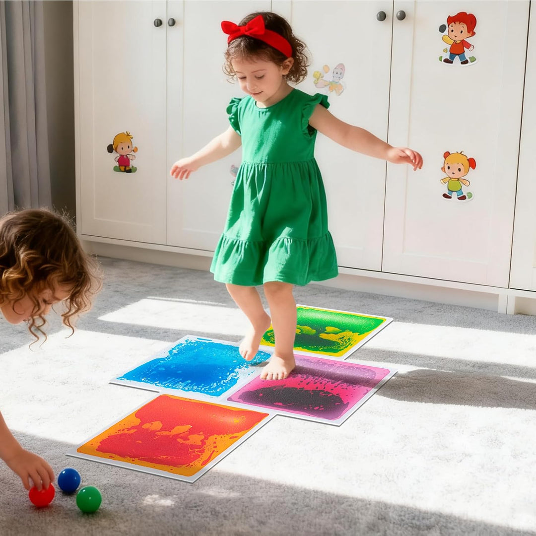 Art3d Flüssige Sensorische Bodenfliesen 30 x 30 cm Spielzimmer Tanzfläche Quadratisch Bunt 4 Fliesen