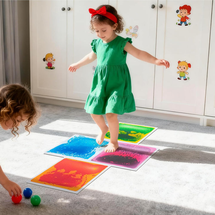 Art3d Flüssige Sensorische Bodenfliesen 30 x 30 cm Spielzimmer Tanzfläche Quadratisch Bunt 4 Fliesen