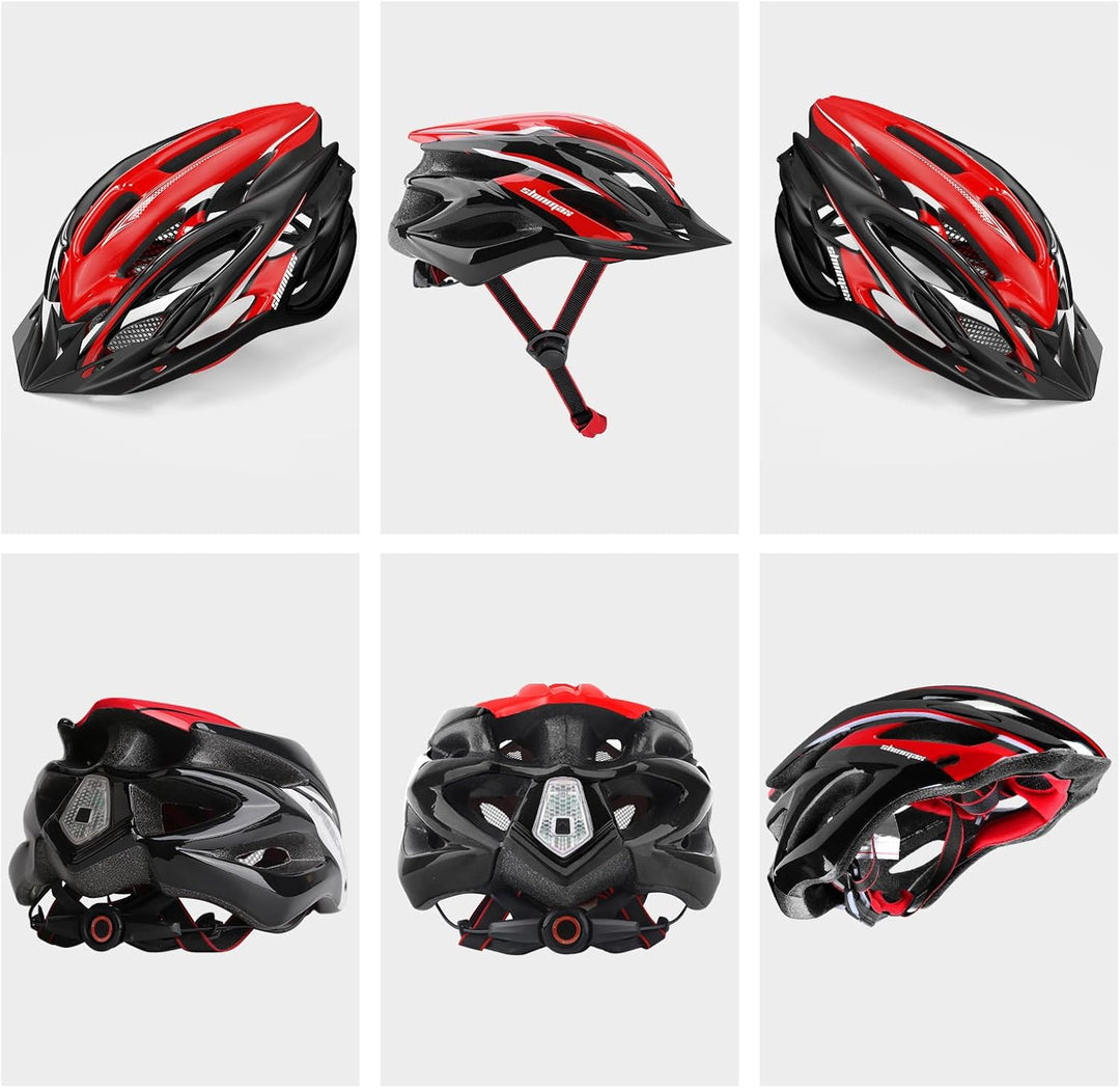 Shinmax Fahrradhelm Herren Damen MTB Helm Visier und Rücklicht mit 21 Belüftungskanäle - Erwachsene
