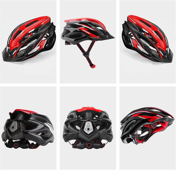 Shinmax Fahrradhelm Herren Damen MTB Helm Visier und Rücklicht mit 21 Belüftungskanäle - Erwachsene