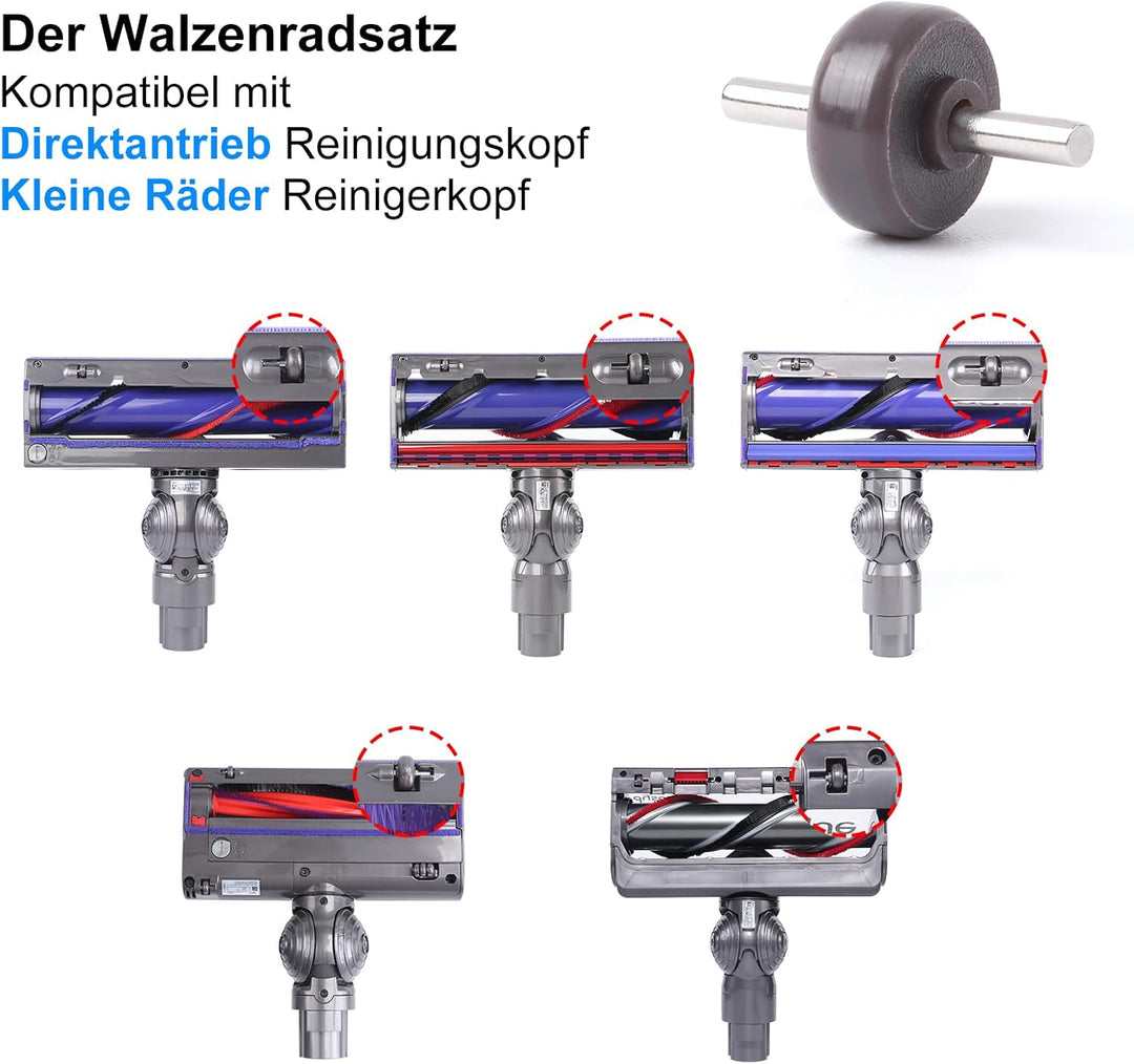 Weiche Plüschstreifen + Achsen + Rad Rollen Ersatz für Dyson V6 V7 V8 V10 V11 DC62 Staubsauger Ersat