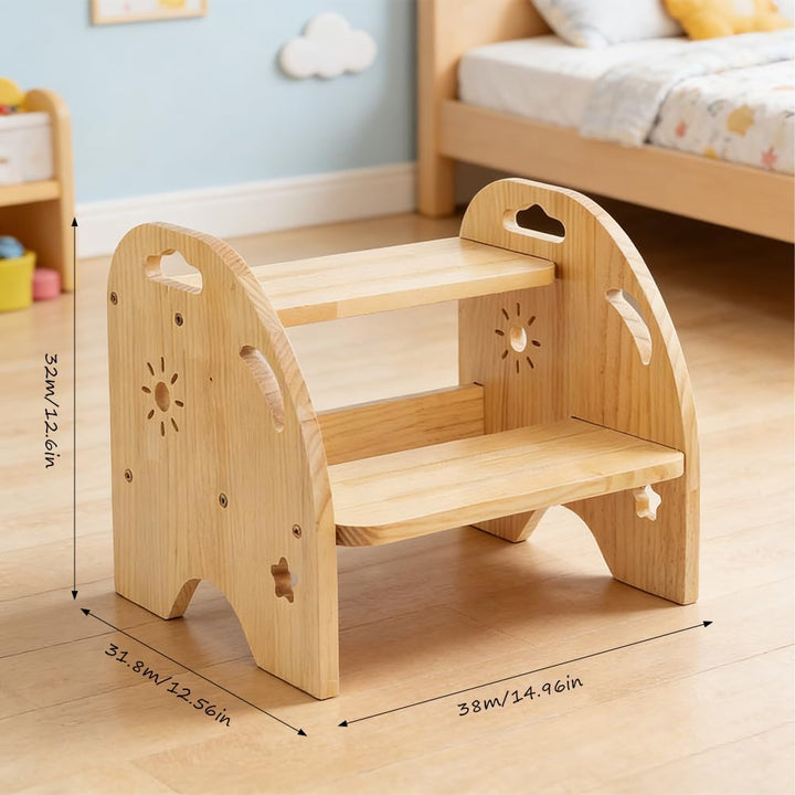 CEWROM Tritthocker Kinder Holz 2 Stufen, Rutschfester Kinderhocker mit Griff, Stabiler tritthocker,