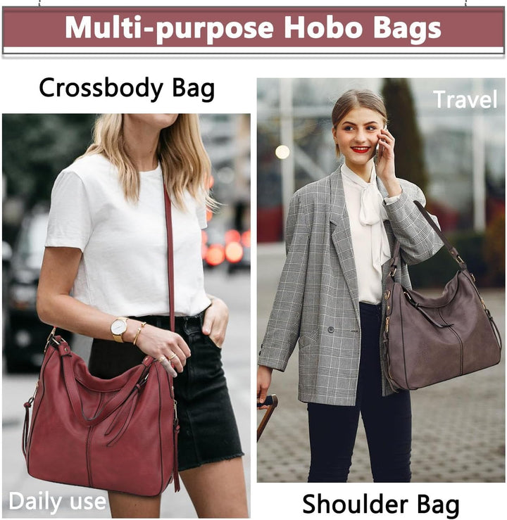 VX VONXURY Handtaschen für Frauen, Medium Vegan Leder Hobo Taschen Geldbörse für Damen Burgunderfarb