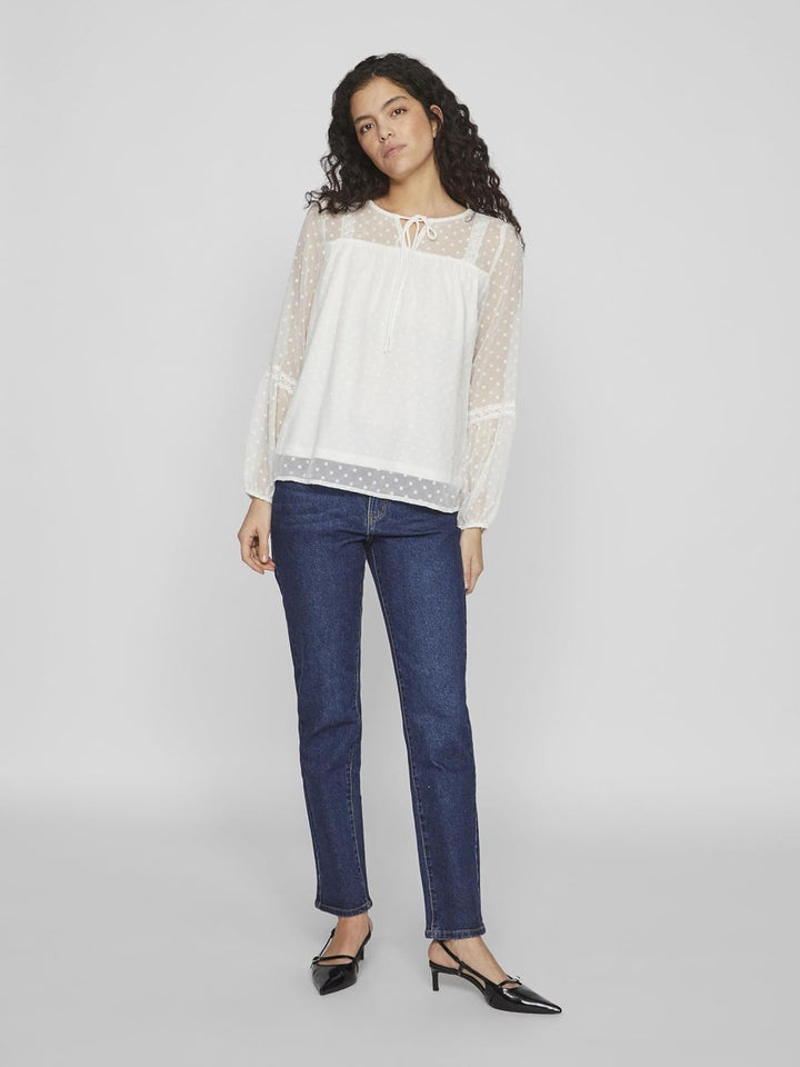 Vila Damen Viedee L/S Top/Su-Noos Bluse 34 Snow White, 34 Snow White