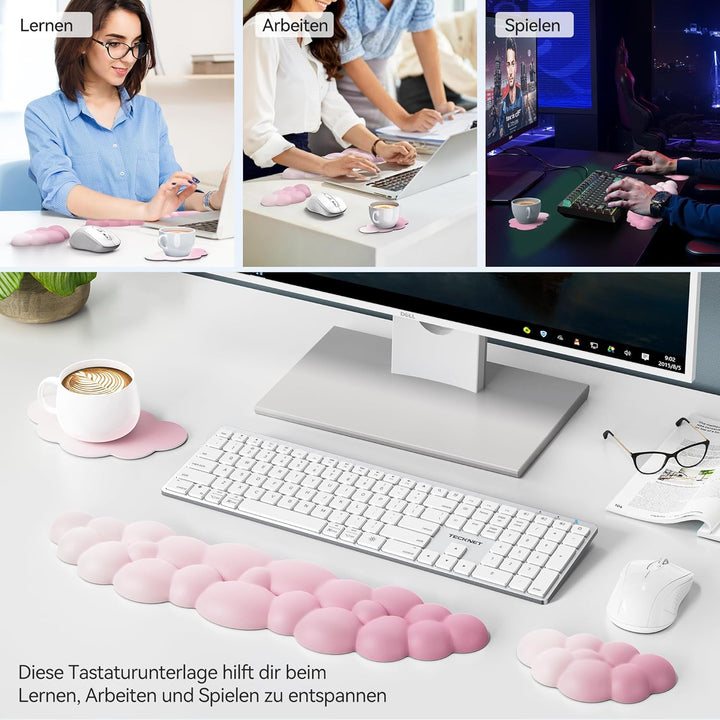 TECKNET 3-In-1 Wolkenförmige Handballenauflage Tastatur, Ergonomische Handauflage mit Memory-Schaum