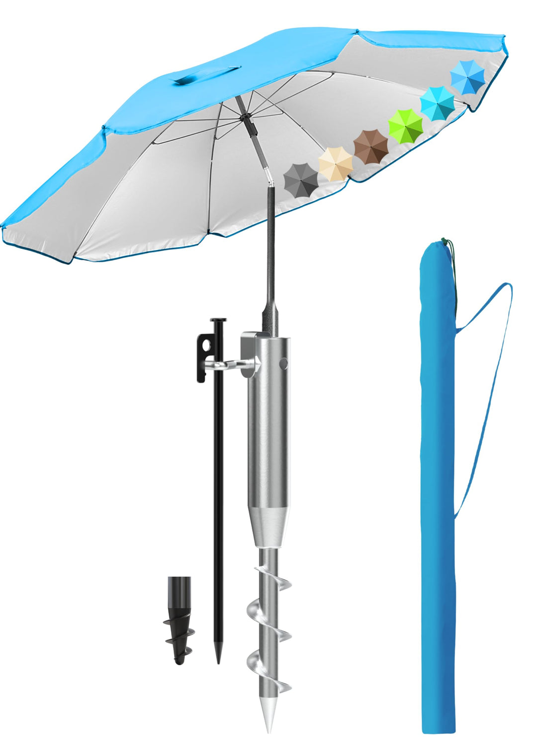 4smile Sonnenschirm Strand 3-IN-1-SET, Ø180 cm Strandschirm windfest stabil + Schutzhülle + Eindrehb