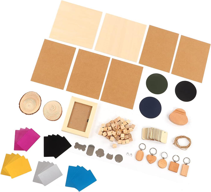 Hyuduo Laser Material Kit 11 Arten Material Edelstahl Kiefernholz DIY Herstellung CNC Lasergravur Ma