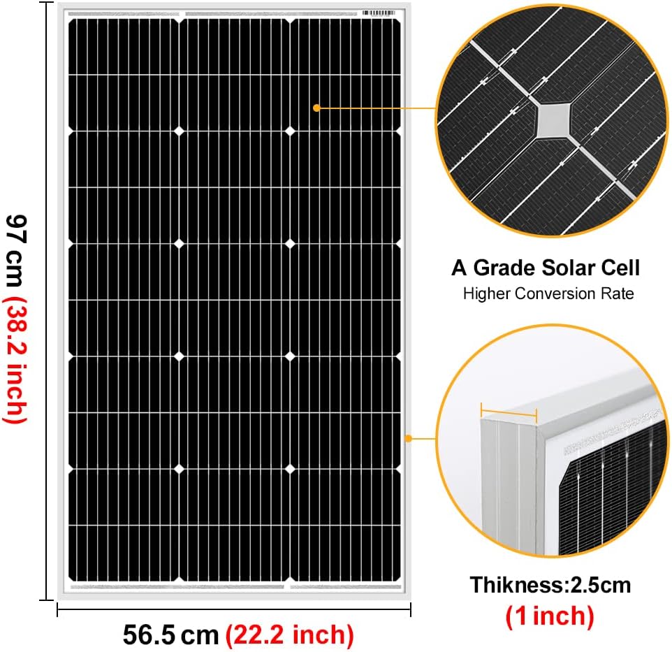 DOKIO 100W 18V Solarpanel Monokristallin - Solarmodul 100 Watt für 12V Batterien ideal für Wohnmobil