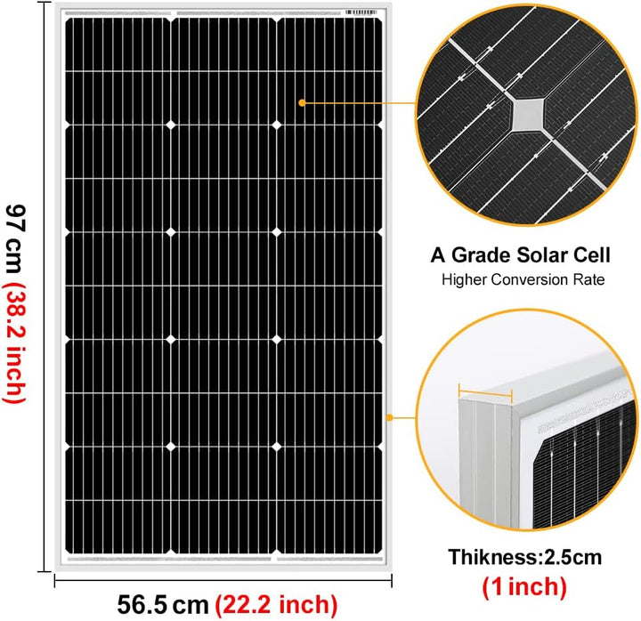 DOKIO 100W 18V Solarpanel Monokristallin - Solarmodul 100 Watt für 12V Batterien ideal für Wohnmobil