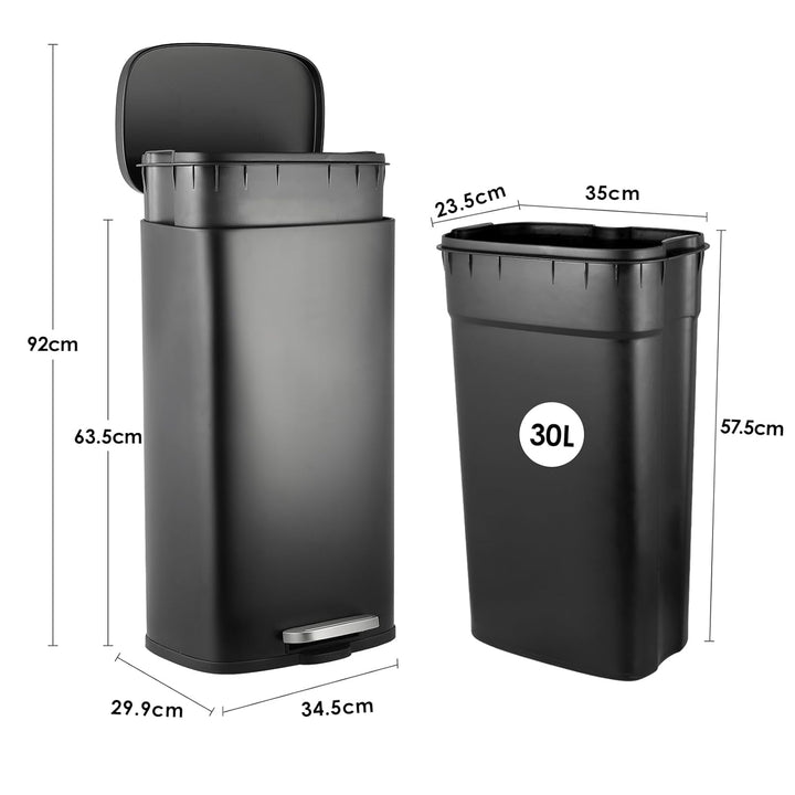 LIFERUN Mülleimer Küche 30l, Abfalleimer mit Deckel, Softclose Treteimer aus Stahl, mit Inneneimer f