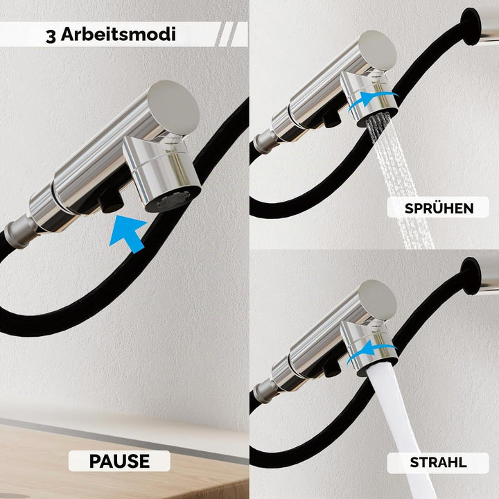 Wasserhahn Küche, SEMANEY Hochdruck Küchenarmatur Ausziehbar, Einhand Spültischarmatur Küche mit Zwe