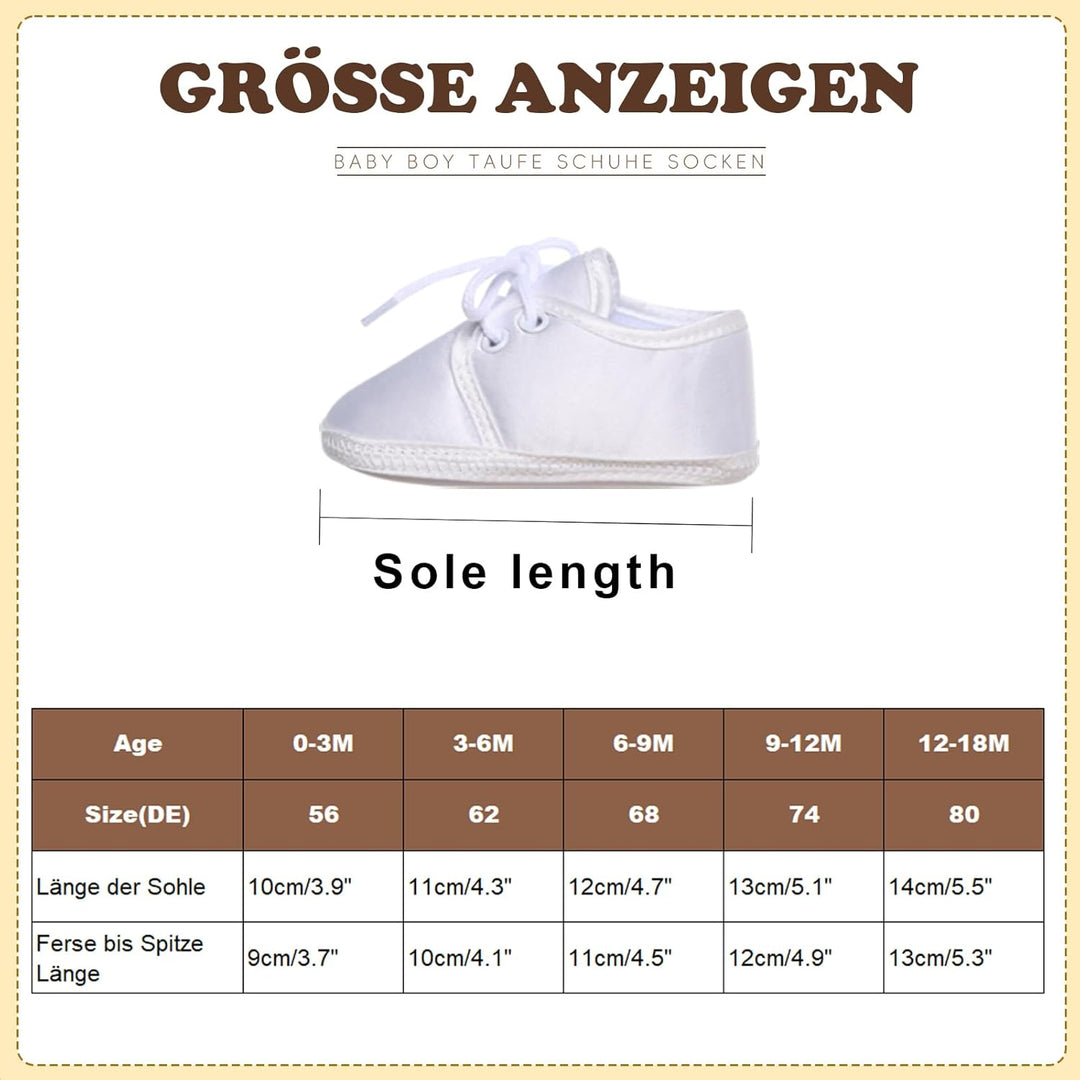 Booulfi Baby Jungen Schuhe Neugeborene Wihte Schuhe für Kleinkind Taufe Schuhe und Socken Set 0-18M,
