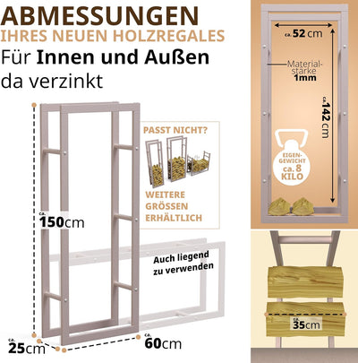 LAWA Living and Lifestyle Kaminholzregal VERZINKT 60x25x150 Feuerholzregal innen Brennholzregal auss