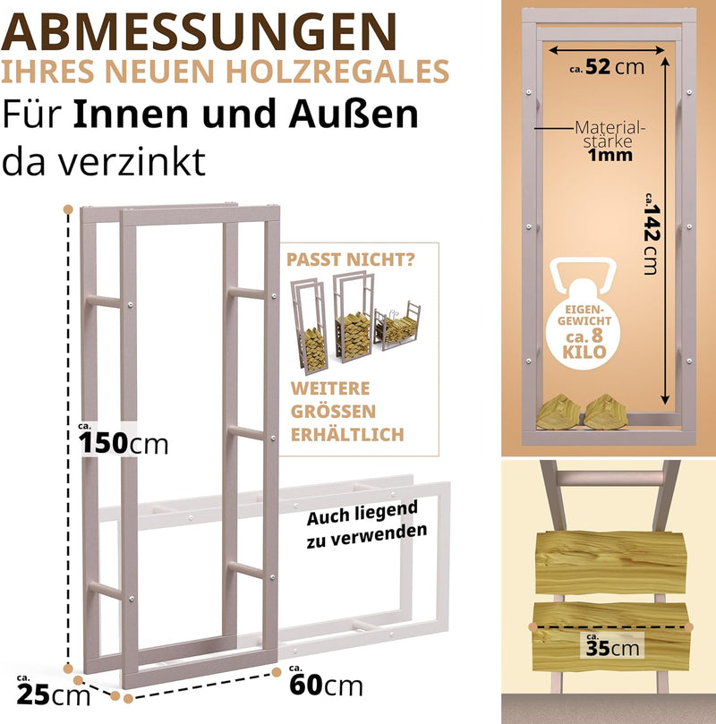 LAWA Living and Lifestyle Kaminholzregal VERZINKT 60x25x150 Feuerholzregal innen Brennholzregal auss
