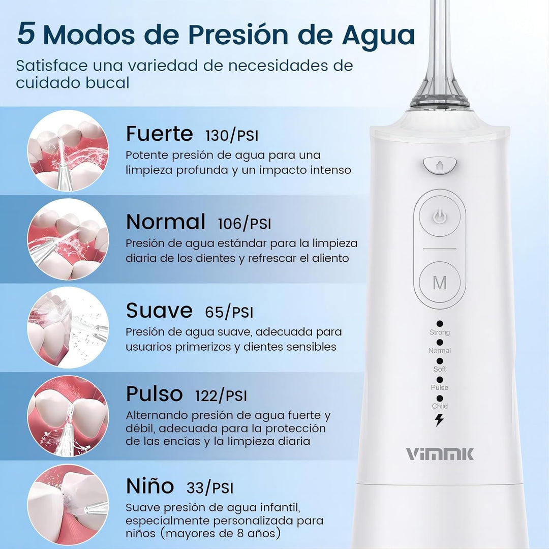 Munddusche, Vimmk Professional Waterflosser Zahnmunddusche IPX7 Wasserdicht 300ML Wassertank USB-C W
