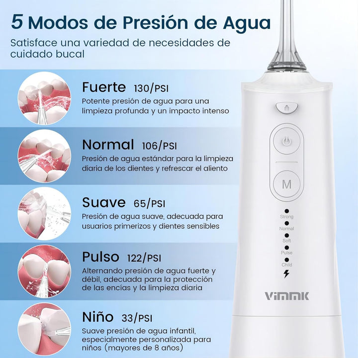 Munddusche, Vimmk Professional Waterflosser Zahnmunddusche IPX7 Wasserdicht 300ML Wassertank USB-C W