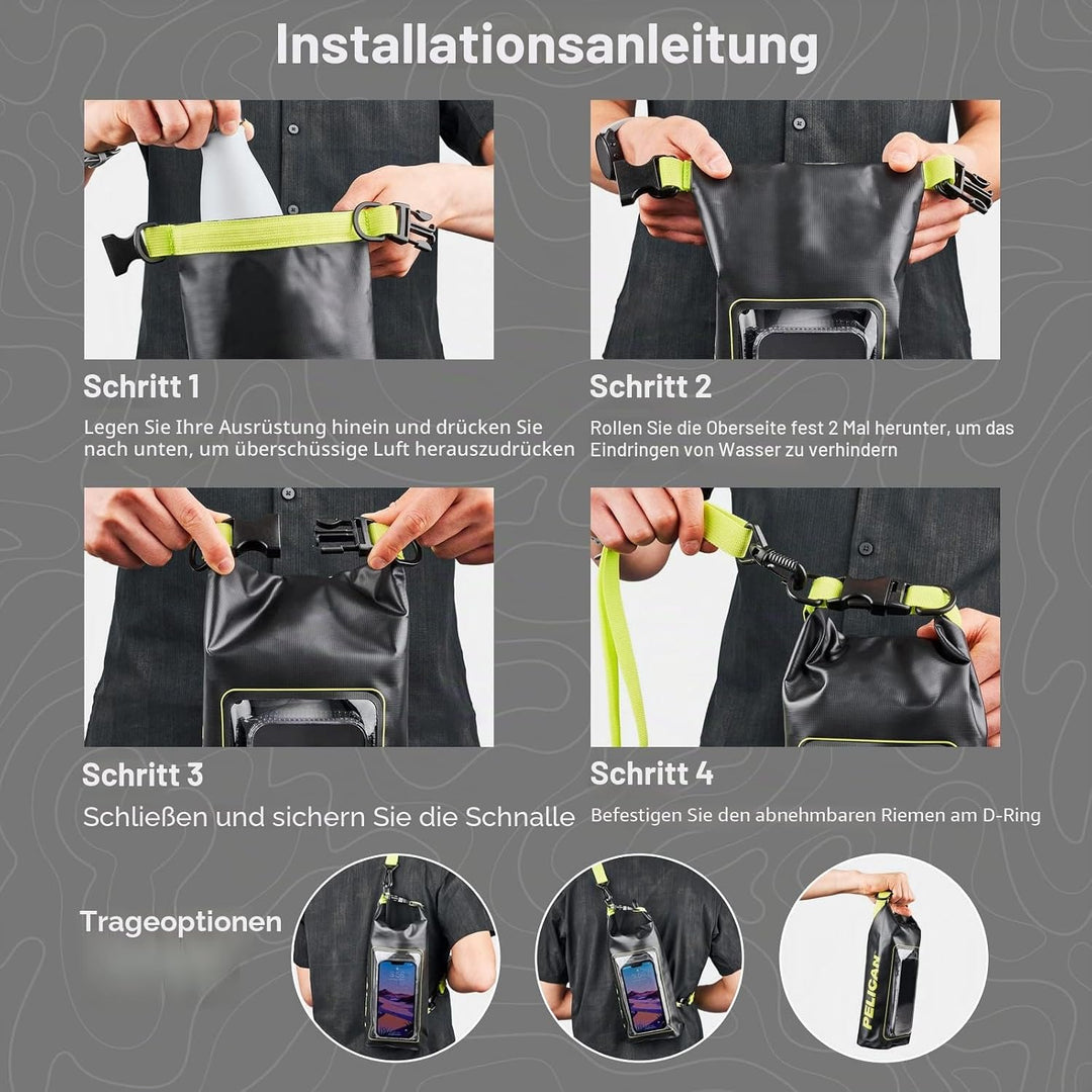 Pelican Marine Wasserdichter Roll-Top Dry Bag Dry Bag - Black/Hi-vis Yellow, Dry Bag - Black/Hi-vis