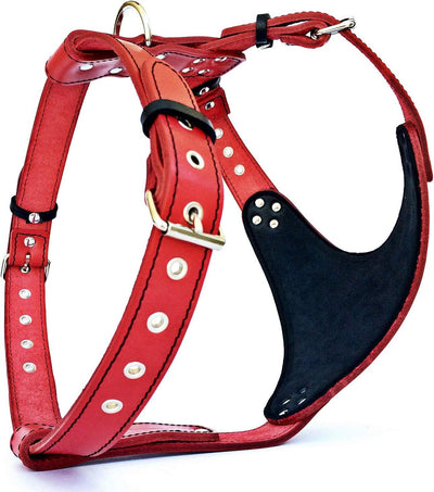Bestia "Star'' Brustgeschirr Handgemachte Beste Qualität L/XL - 60 cm bis 115 cm Rot & schwarz, L/XL