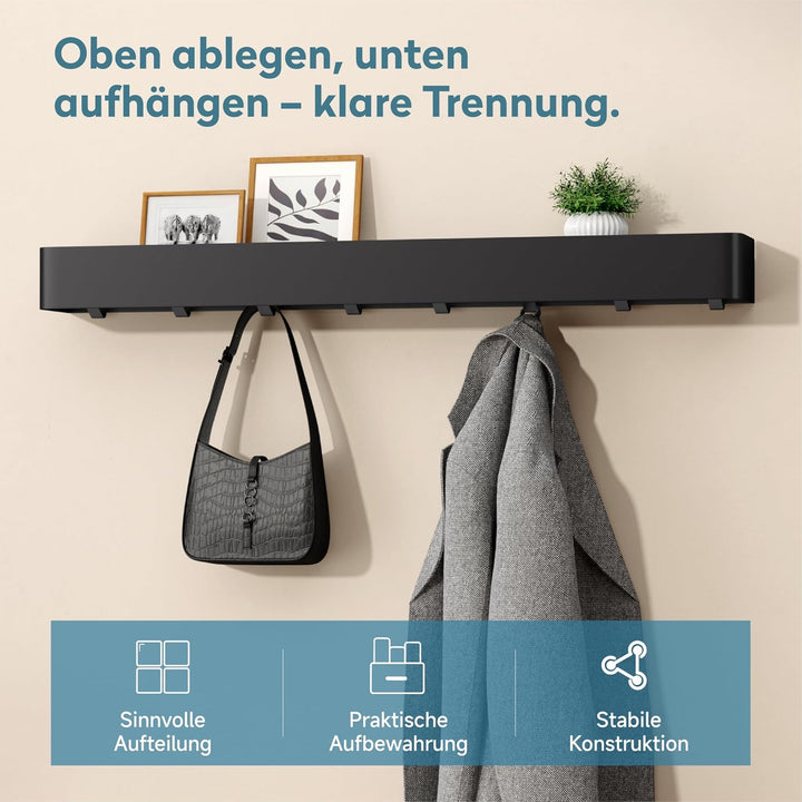 doporro Wandgarderobe mit Ablage, Garderobenleiste 60 cm mit 6 Garderobenhaken, Kleiderhaken Wand oh
