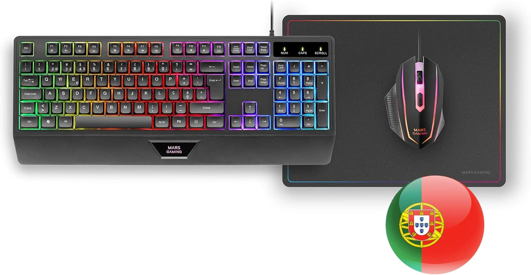 Mars Gaming MCP124, 3in1 Gaming Combo, Ergonomische H-Mech LED RGB Tastatur, RGB Maus 3200DPI HUANO